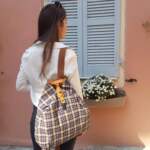 ARROW BACKPACK καρό-μπορντώ καμβάς – δέρμα