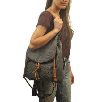 DAPHNE BACKPACK μπλε εμπριμέ καμβάς – δέρμα