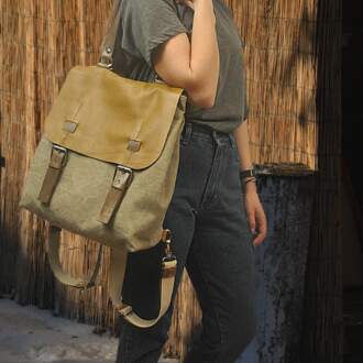 ELLI BACKPACK μπεζ καμβάς – δέρμα