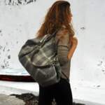 JULIA SHOPPING BAG σκούρο γκρι καρώ καμβάς – δέρμα