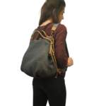KATERINA BACKPACK μπλε καμβάς – δέρμα