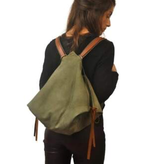 NINA BACKPACK fade olive green canvas – leather