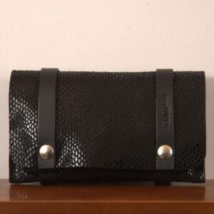 TWIN WALLET shiny black leather