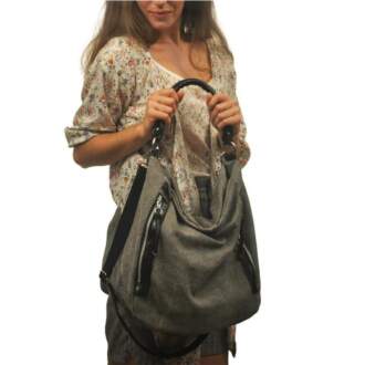 VERA ΤΣΑΝΤΑ ΩΜΟΥ γκρι καμβάς – δέρμα